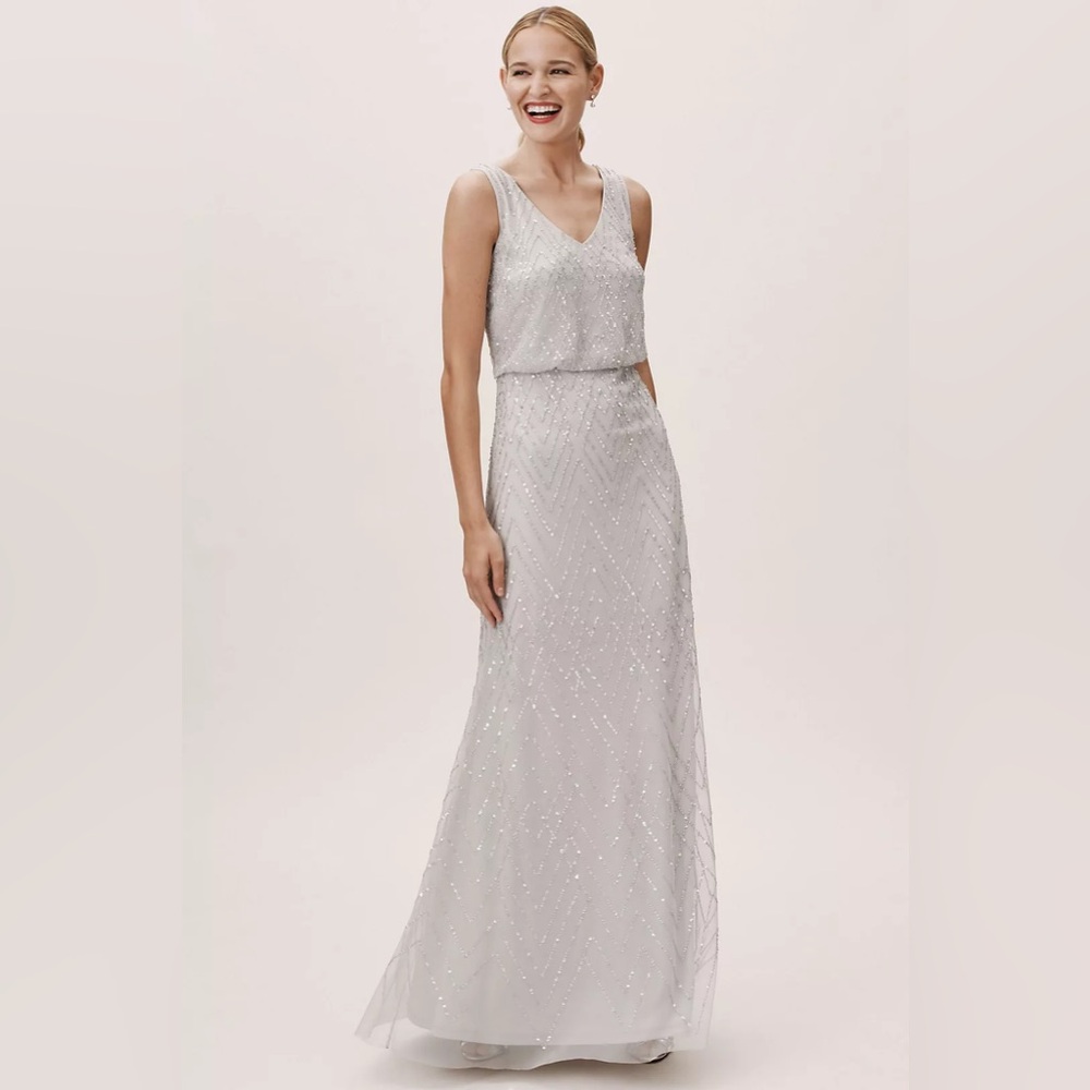BHLDN beaded Blaise Dress in Fog blue/gray